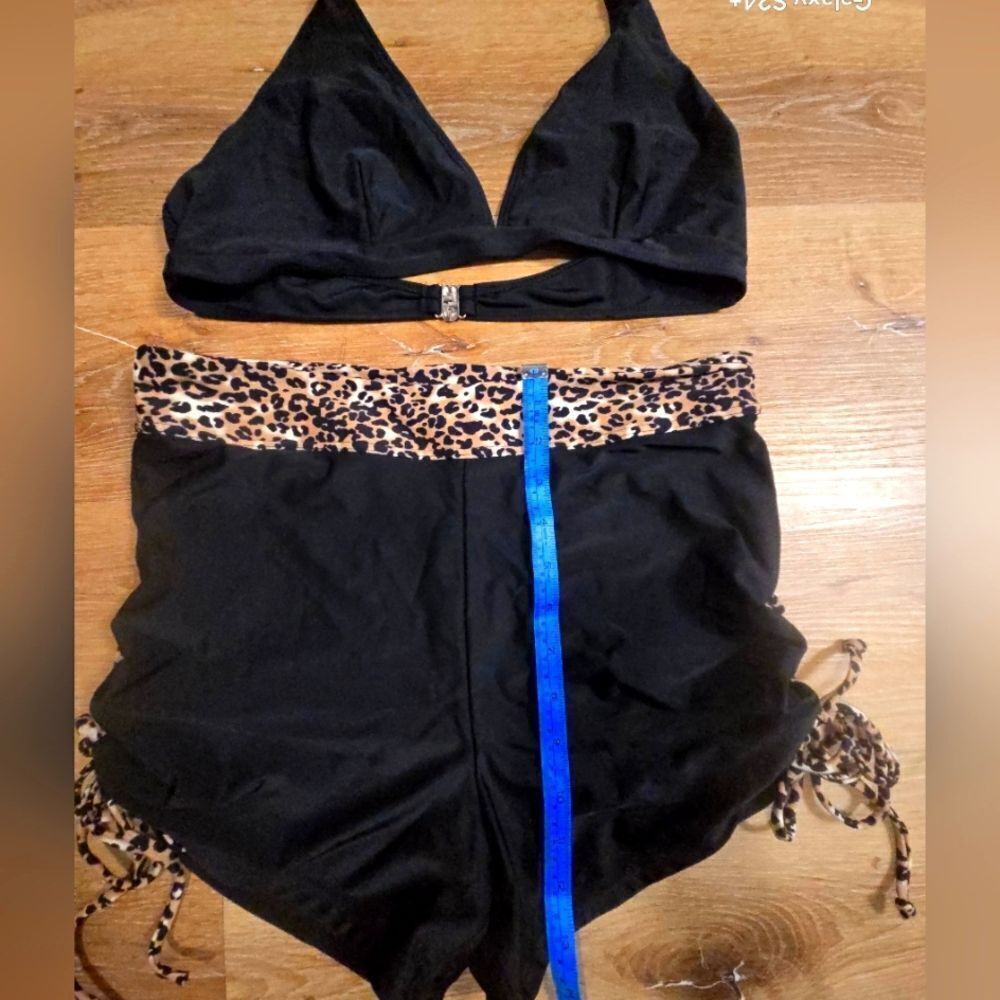 Women's Black Leopard Trim Shorts